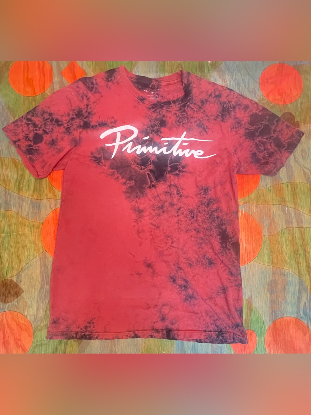 Primitive Skateboarding T Shirt Red Tie Dye Size Medium Short Sleeve Cotton